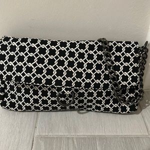 Talbots black and white print purse with silver chain